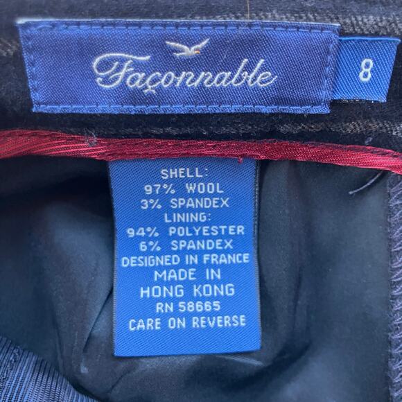 Faconnable Straight Leg Wool Pinstripe Pants Sz 8 Women's Scandi Girl Minimalist - Picture 5 of 5